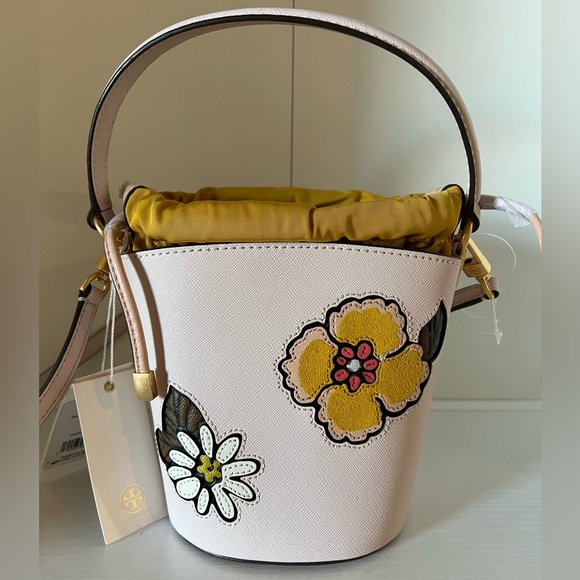 NWT Tory Burch Robinson Appliqué Mini Leather Bucket Crossbody Bag Pink - Picture 4 of 8